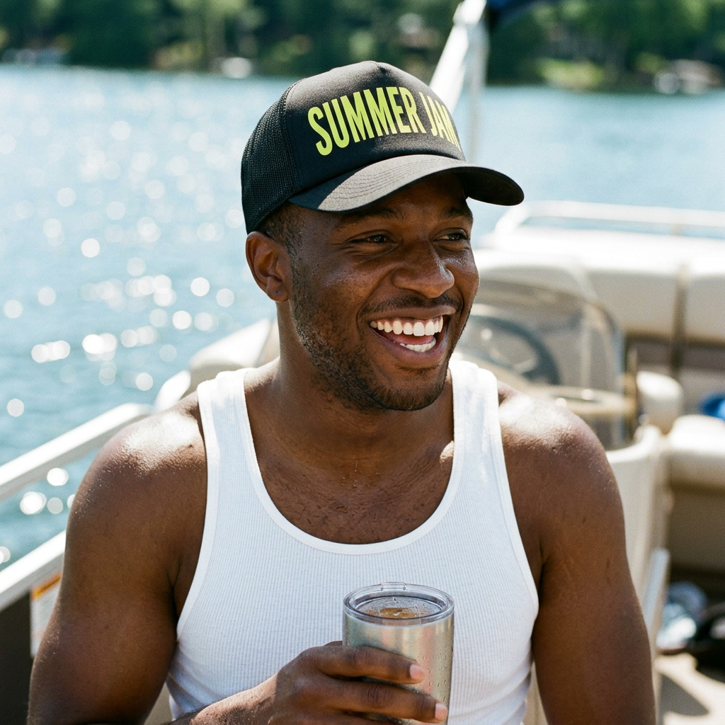 Summer Jam nautical boating hat — lifestyle photo